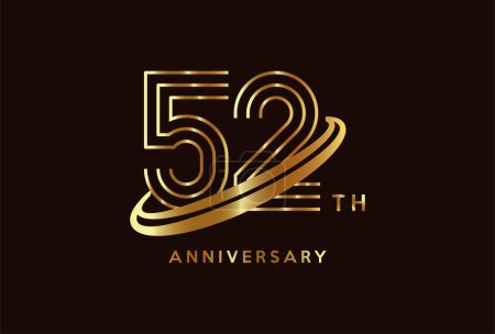 Illustration for Golden 52 year anniversary celebration logo design inspiration. - Royalty Free Image