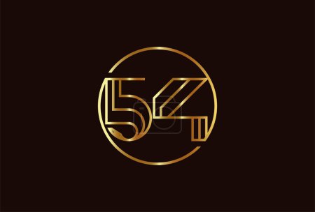 Téléchargez les illustrations : Abstract Number 54 Gold Logo, Numéro 54 style de ligne de monogramme peut être utilisé pour les modèles de logo d'anniversaire et d'entreprise, logo design plat, illustration vectorielle - en licence libre de droit