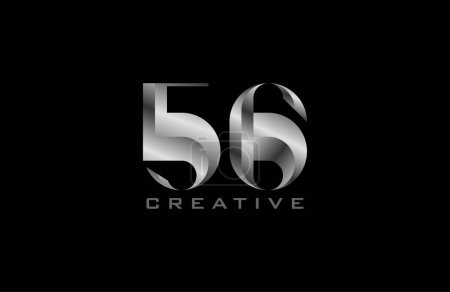 Téléchargez les illustrations : Logo numéro 56, numéro 56 moderne en acier argenté, utilisable pour les logos d'anniversaire et d'affaires, illustration vectorielle - en licence libre de droit