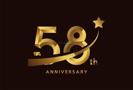 Illustration for Golden 58 year anniversary celebration logo design with star symbol. - Royalty Free Image