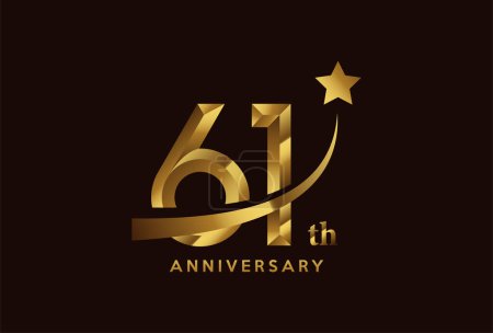 Ilustración de Diseño de logotipo de celebración de aniversario de oro 61 años con símbolo estrella. - Imagen libre de derechos