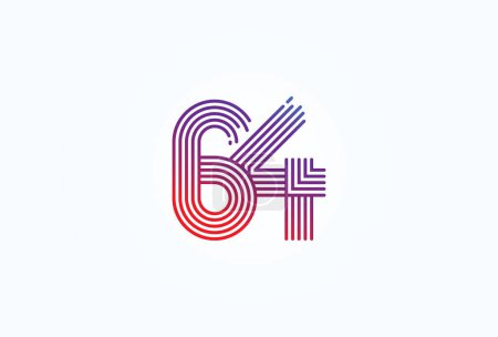 Illustration for Abstract 64 Number Logo, number 64 monogram line style, usable for anniversary, business and tech logos, flat design logo template, vector illustration - Royalty Free Image