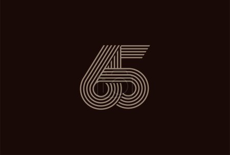Illustration for Abstract 65 Number Logo, Gold 65 number monogram line style, usable for anniversary and business logos, flat design logo template, vector illustration. - Royalty Free Image