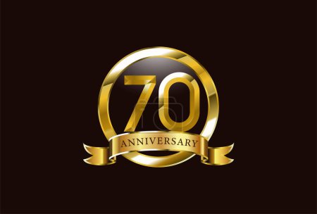 Illustration for 70 year anniversary celebration logo design with golden circle style - Royalty Free Image