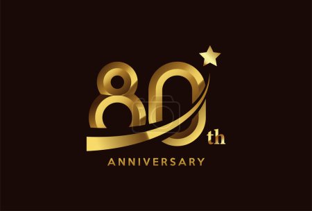 Ilustración de Golden 80 aniversario celebración logo diseño con símbolo estrella - Imagen libre de derechos