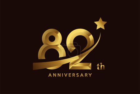 Téléchargez les illustrations : Golden 82 année anniversaire célébration logo design avec symbole étoile - en licence libre de droit