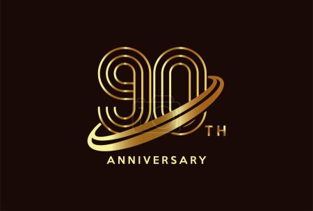 Illustration for Golden 90 year anniversary celebration logo design inspiration - Royalty Free Image