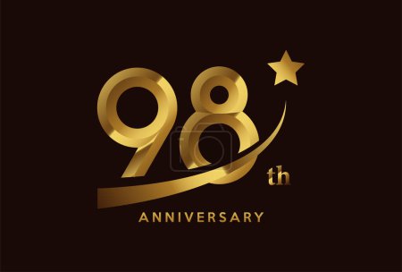Illustration for Golden 98 year anniversary celebration logo design with star symbol - Royalty Free Image