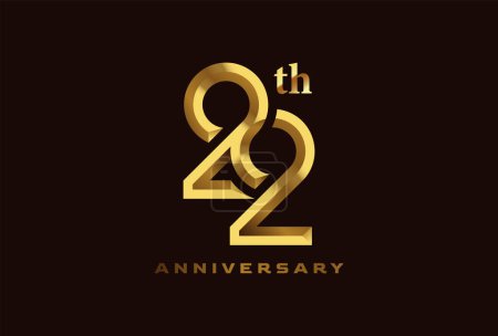 Golden 22 year anniversary celebration logo, Number 22 forming infinity icon, can be used for birthday and business logo templates, vector illustration