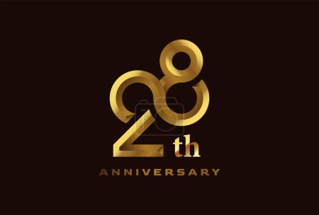 Golden 28 year anniversary celebration logo, Number 28 forming infinity icon, can be used for birthday and business logo templates, vector illustration