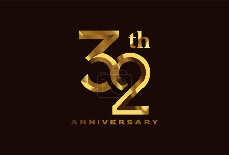 Golden 32 year anniversary celebration logo, Number 32 forming infinity icon, can be used for birthday and business logo templates, vector illustration