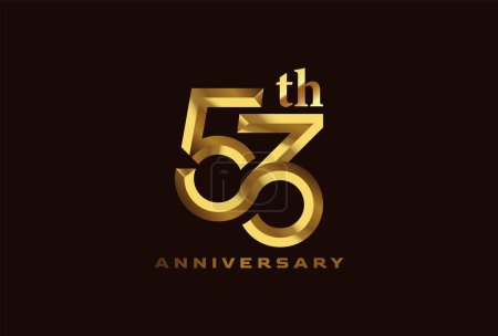 Illustration for Golden 53 year anniversary celebration logo, Number 53 forming infinity icon, can be used for birthday and business logo templates, vector illustration - Royalty Free Image