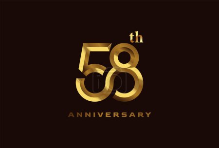 Golden 58 year anniversary celebration logo, Number 58 forming infinity icon, can be used for birthday and business logo templates, vector illustration