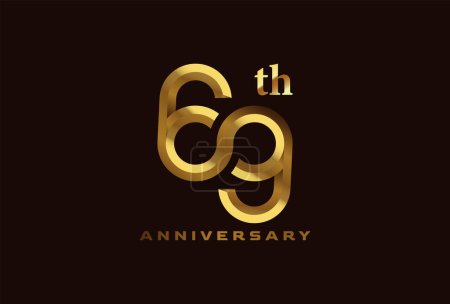 Golden 69 year anniversary celebration logo, Number 69 forming infinity icon, can be used for birthday and business logo templates, vector illustration