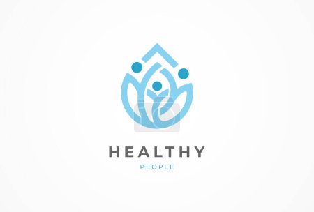 Diseño del logotipo de la gente, humanos con combinación de icono de gota de agua, elemento de diseño de plantilla de diseño de logotipo de la gente, ilustración vectorial