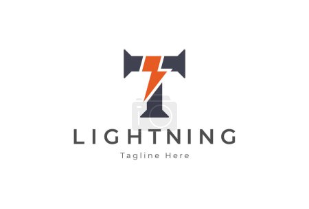 Illustration for Letter T Lightning Logo, Letter T with thunder bolt combination, usable for brand and company logos, flat design logo template, vector illustration - Royalty Free Image