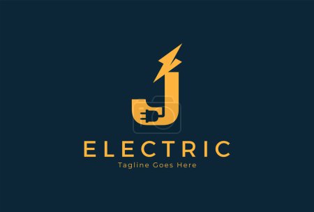 Illustration for Electric Logo, abstract letter J with lightning bolt and plug combination, tunder bolt design logo template, vector illustration - Royalty Free Image