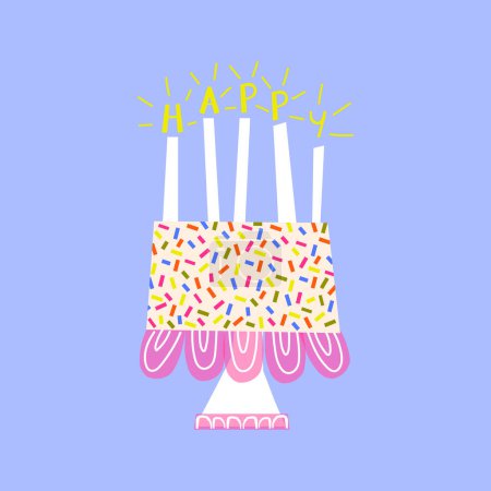 Ilustración de Un pastel de cumpleaños con chispas y chispas sobre él. Pastel de diseño de dibujos animados de cumpleaños con velas. Ilustración vectorial - Imagen libre de derechos