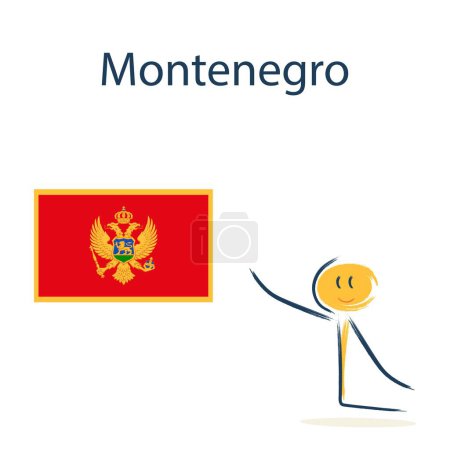 Téléchargez les illustrations : Character with the flag of Montenegro. Teaching children geography and countries of the world - en licence libre de droit