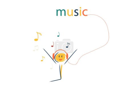 Foto de Personaje escucha música en los auriculares. música, melodía, canción, felicidad, danza - Imagen libre de derechos