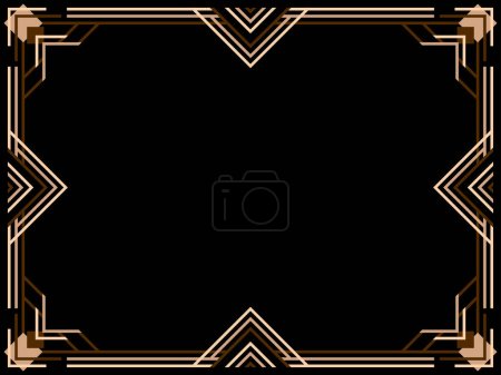 Illustration for Art deco frame. Vintage linear border. Design a template for invitations, leaflets and greeting cards. Geometric golden frame. The style of the 1920s - 1930s. Vector illustration - Royalty Free Image