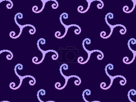 Illustration for Triskele symbol in pixel style seamless pattern. Pixelated Triskelion. The style of 8-bit retro games from the 80s and 90s. Design for app, banner and poster. Vector illustration - Royalty Free Image