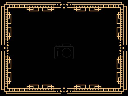 Illustration for Art deco frame. Vintage linear border. Design a template for invitations, leaflets and greeting cards. Geometric golden frame. The style of the 1920s - 1930s. Vector illustration - Royalty Free Image