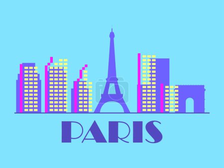 Illustration for Paris landscape in vintage style. Paris retro banner with Eiffel tower and triumphal arch in linear style. Design of printing, posters and promotional materials. Vector illustration - Royalty Free Image
