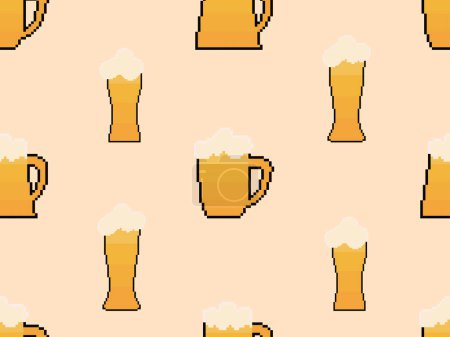 Ilustración de Pixel vasos de cerveza patrón sin costura. Cerveza con espuma en vasos. Estilo gráfico de los videojuegos de los 90. Diseño de diseño de taza de cerveza de 8 bits para aplicación, banner y publicidad. Ilustración vectorial - Imagen libre de derechos