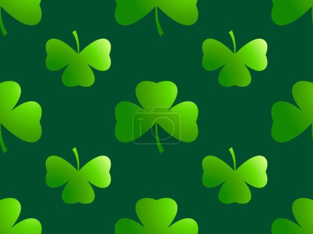 Illustration for Seamless pattern with clover for Saint Patrick's Day. Four leaf and three leaf clover leaves with green gradient. Background for advertising products, postcards and printing. Vector illustration - Royalty Free Image