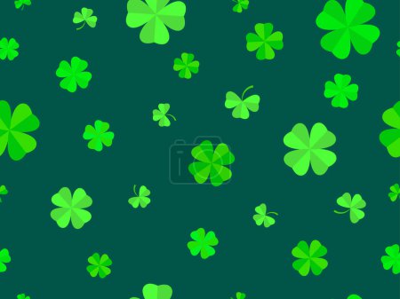 Illustration for Seamless pattern with green clover leaves for St. Patrick's Day. Trefoil and four-leaf clover is a symbol of good luck. Design for promotional products, cards and prints. Vector illustration - Royalty Free Image