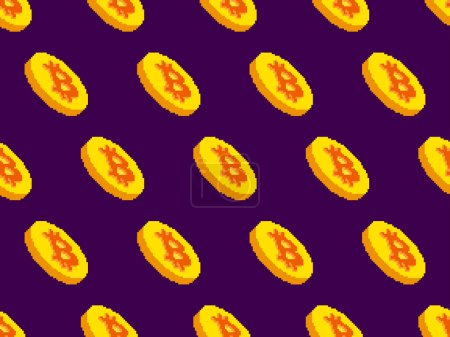 Illustration for Seamless pattern with gold coins and Bitcoin symbol in pixel art style. 3D coins in the style of 8-bit graphics of classic retro games. Design wallpapers, banners and posters. Vector illustration - Royalty Free Image
