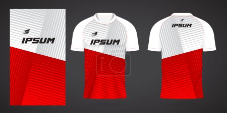 Téléchargez les illustrations : Red white sports jersey template for team uniforms and Soccer t shirt design - en licence libre de droit
