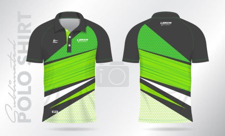 Illustration for Black green sublimation Polo Shirt mockup template design for badminton jersey, tennis, soccer, football or sport uniform - Royalty Free Image