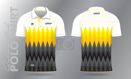Ilustración de Sublimación amarilla y negra Polo Diseño de plantilla de maqueta para uniforme deportivo en vista frontal y trasera - Imagen libre de derechos