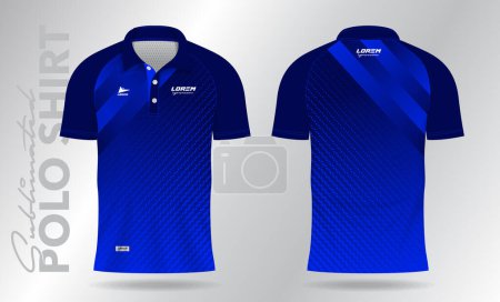 Téléchargez les illustrations : Modèle de maquette de maillot de polo bleu pour le football, le badminton, le tennis ou l'uniforme de sport - en licence libre de droit