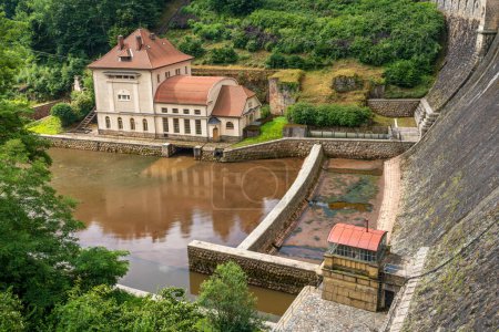 Photo for Dam on the Labe river, part of the Les Kralovstvi reservoir in Bl Temen, Czech Republic - Royalty Free Image
