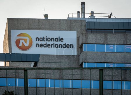 Photo for Amsterdam, The Netherlands, 29.09.2023, Logo of Nationale Nederlanden on the building, one of the largest insurance and asset management companies in the Netherlands - Royalty Free Image
