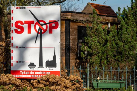 Photo for Nigtevecht, The Netherlands, 13.02.2024, The Stop Wind turbines signboard, local dutch residents against the installation of wind turbines at the expense of nature - Royalty Free Image