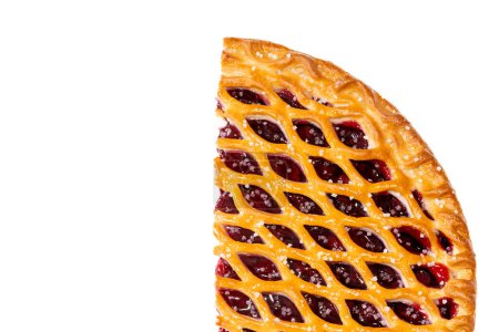 Limburg cherry vlaai on white background, traditional pastry popular in The Netherlands