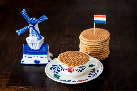 A traditional dutch Stroopwafel, a round waffle cookie from The Netherlands