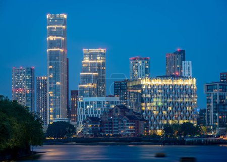 Skyline of London in the evening, skyscrapers at Nine Elms and Vauxhall district