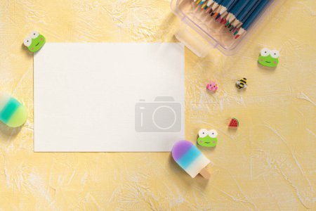 Photo for Teacher appreciation background with blank white card for your text. - Royalty Free Image