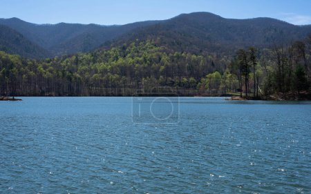 Peaceful, early spring morning view of Pond Mountain across Watauga Lake, Hampton, Tennessee.