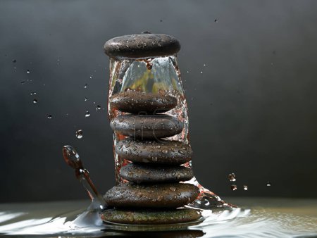 Photo for Stones stacked on top of each other creating a unique image created using natural stone and water - Royalty Free Image
