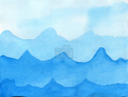 Blue watercolor abstract background.Painted mountains  Hand drawing.