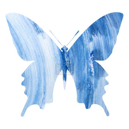 Light blue  watercolor butterfly silhouette on white background. Beautiful butterfly outline for decoration.