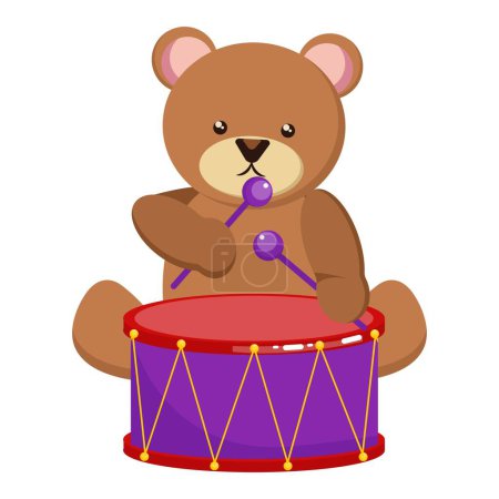Téléchargez les illustrations : Peluche ours jouet avec tambour. Jouet pour enfants ours en peluche avec tambour. Illustration vectorielle enfants vectoriels - en licence libre de droit