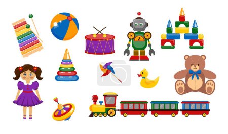 Vector set of toys. Different colorful play set. Childish toys set.