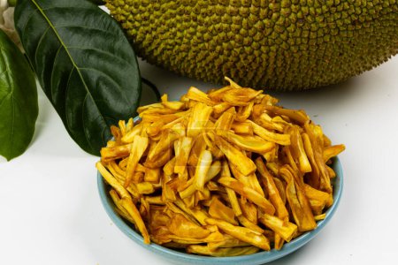 Photo for JACKFRUIT CHIPS, Kerala special snack made using raw jackfruit,isolated images, white background. - Royalty Free Image